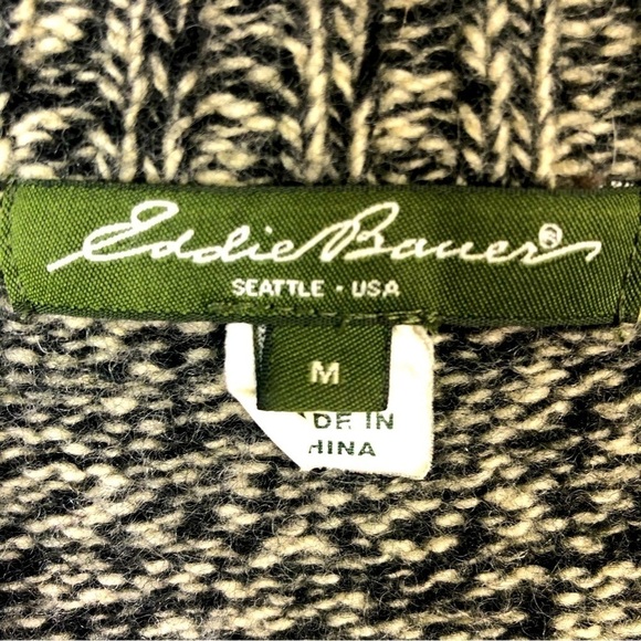 Eddie Bauer cardigan wool blend sweater black cream shawl neck button down M - Picture 4 of 8